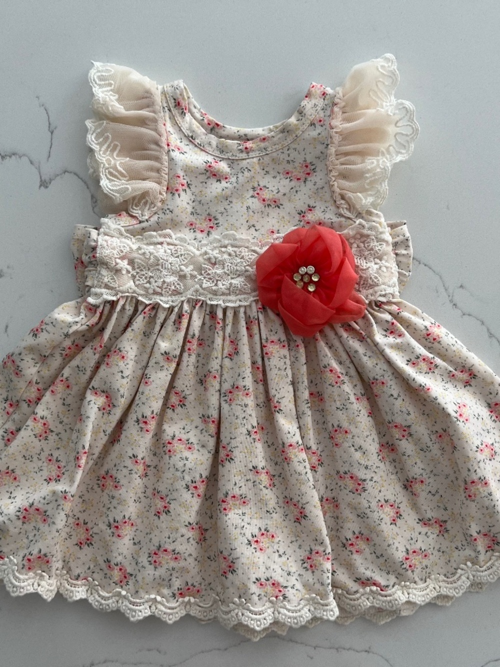 Haute Baby Floral Cotton Lace Dress Size 12M